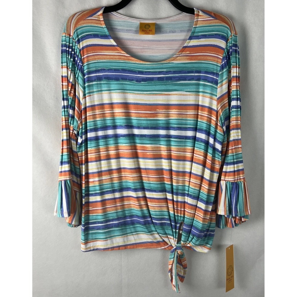 Ruby Rd. Womens Top Blouse Size PL Petite Large Botanical Garden Stripe E18